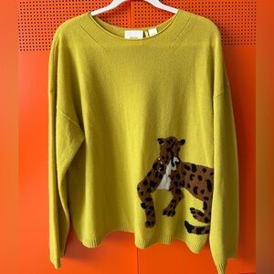 Maeve Anthropologie Chartreuse Leopard Sweater